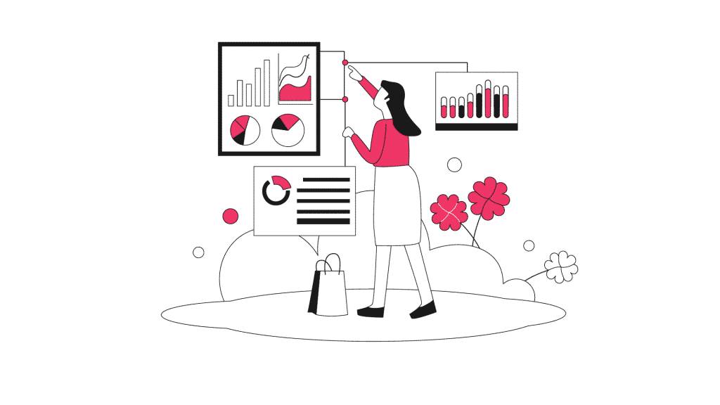 Decorative image showing woman using data analytics to know her audience.