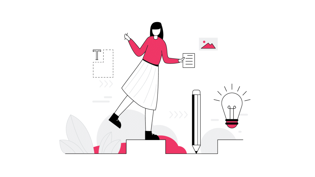 Decorative image of woman working on content.