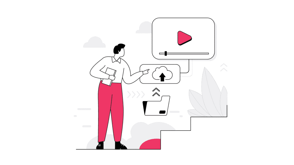 Decorative image of man uploading content.